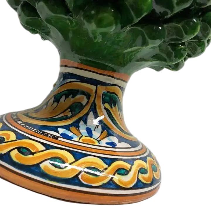 DD Ceramiche Siciliane - Vendita all'ingrosso Decorazione natalizia - Pigna Ceramica Caltagirone cm H.35 Artigianale Verde Prato Base Decorata3