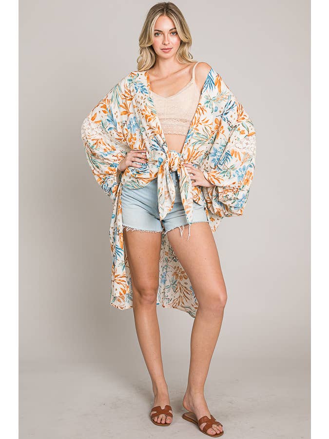 Cerule - Wholesale Kimono - Women's - Oversize Balloon Sleeve Kimono with lace trim6