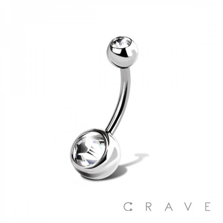 CRAVE BODY JEWELRY - Wholesale Belly Ring - BASIC 316L SURGICAL STEEL PRESS FIT CLEAR DOUBLE GEM NAVEL R