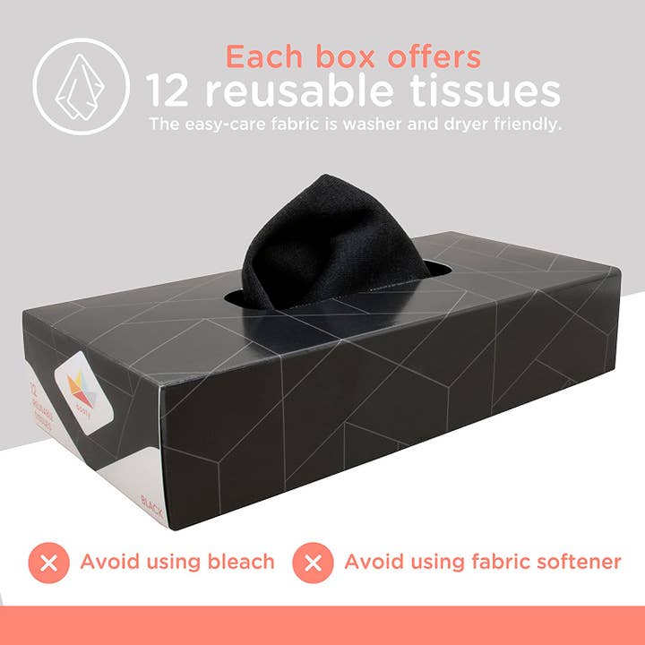 Boaty - Wholesale Tissue Paper - Reusable Tissues - Handkerchiefs, Boaty Box (12, Black)