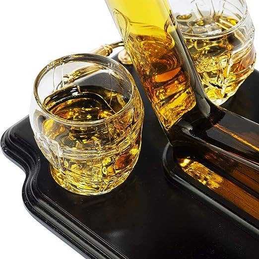 The Wine Savant / Khen Glassware - Wholesale Decanter - Ice Hockey Whiskey Decanter Set W/ 4 Helmet Whiskey Glasses2