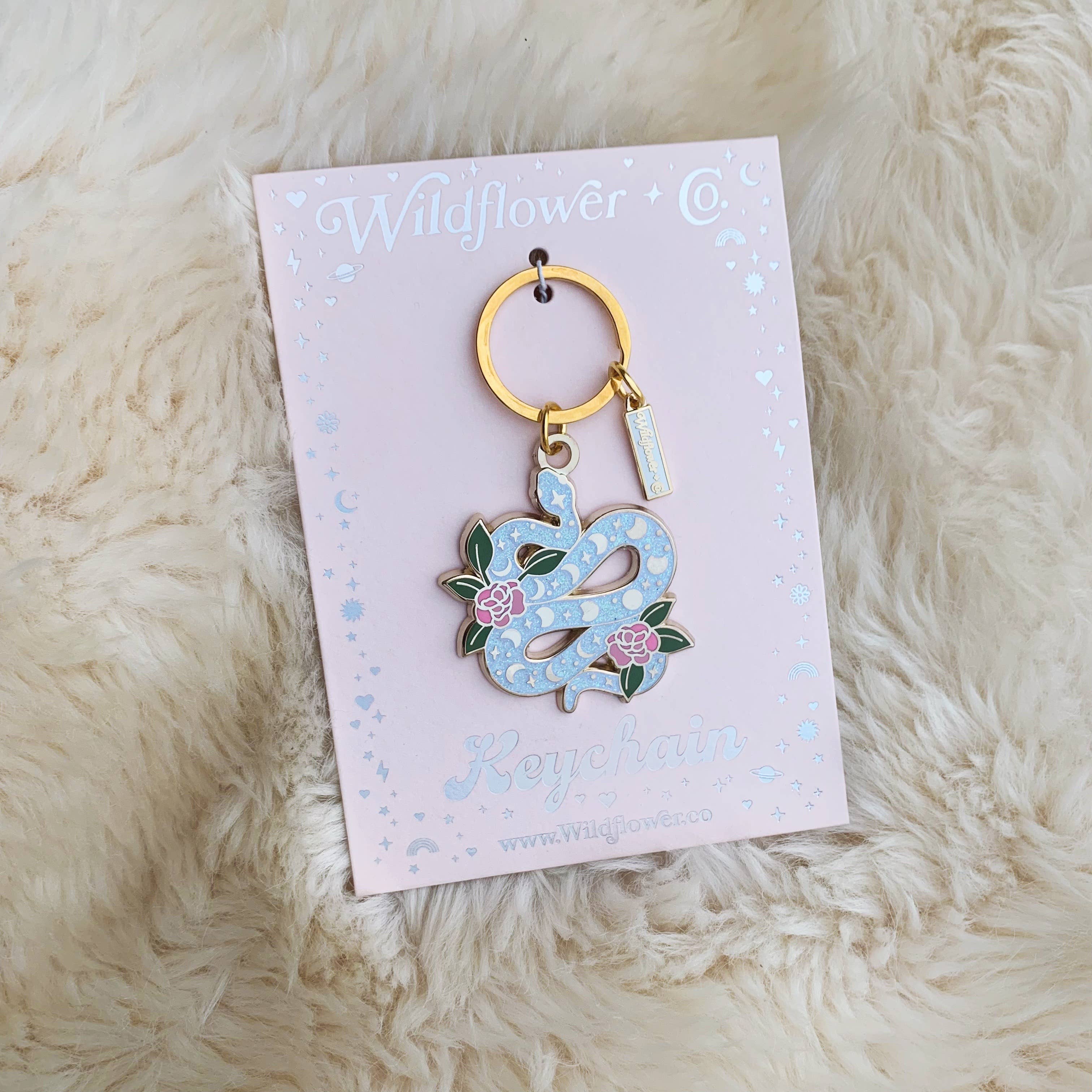 Wildflower + Co. - Wholesale Keychain - Women's - Serpent Enamel Keychain, White Glitter - Stocking Stuffer1