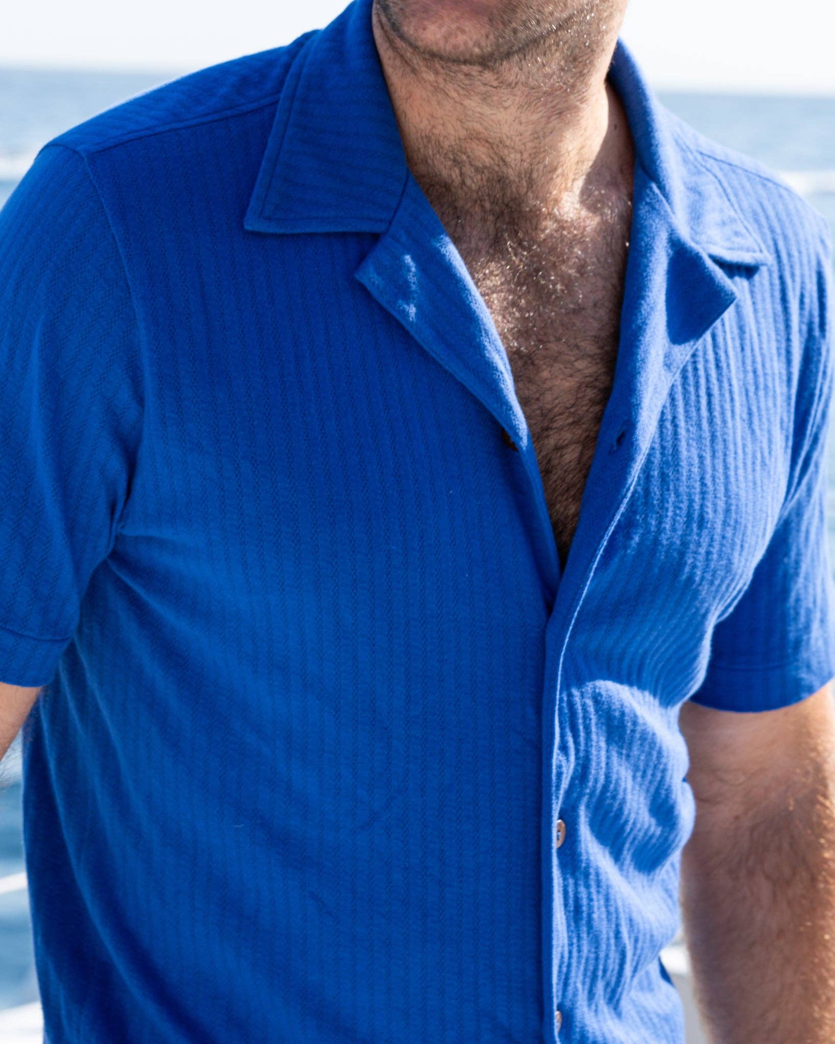 Mens Blue Button Up Short Sleeve Shirt for wholesale on Faire2