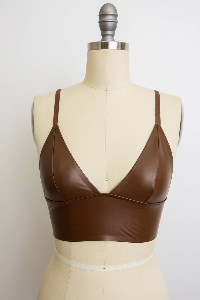 Leto Accessories - Wholesale Bralette - Women's - Faux Leather Longline Bralette - Edgy Shine4