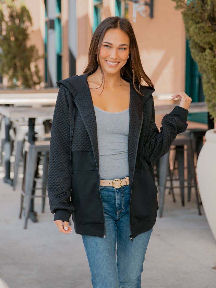 Tickled Teal - Wholesale Hoodie - Women's - Contrast Quilted Zip Up Hoodie15