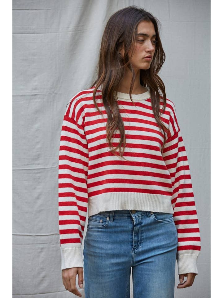 By Together - Wholesale Knit Sweater - Women's - W2163 | Knit Sweater Nylon Wool Acrylic Striped Pullover