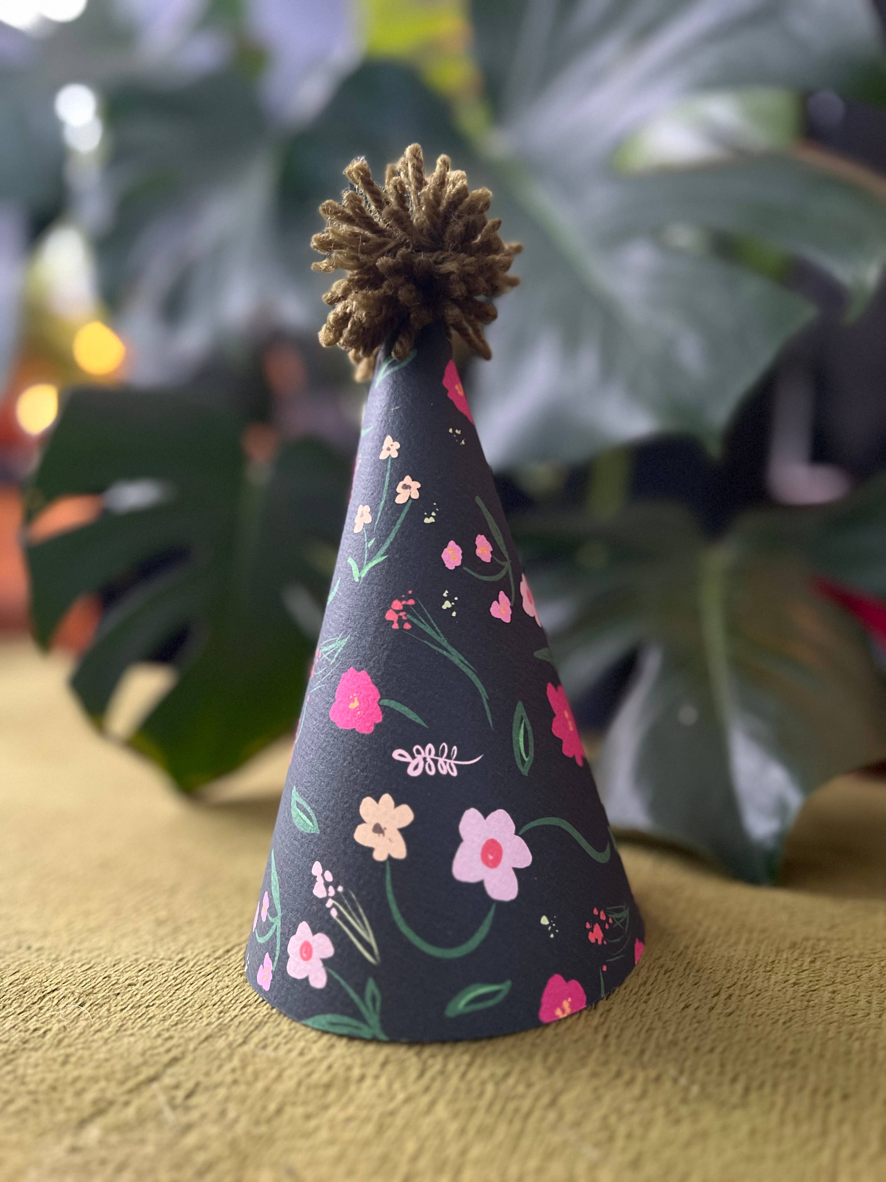 Hudson Illustration Co - About Town Co - Wholesale Party Hat/Crown - Birthday Party Hats: Florals on Black Background