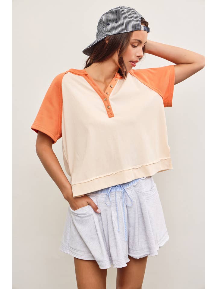 Mustard Seed - Wholesale Knit Top - Women's - SIDE SLIT COLOR BLOCK RAGLAN TOP