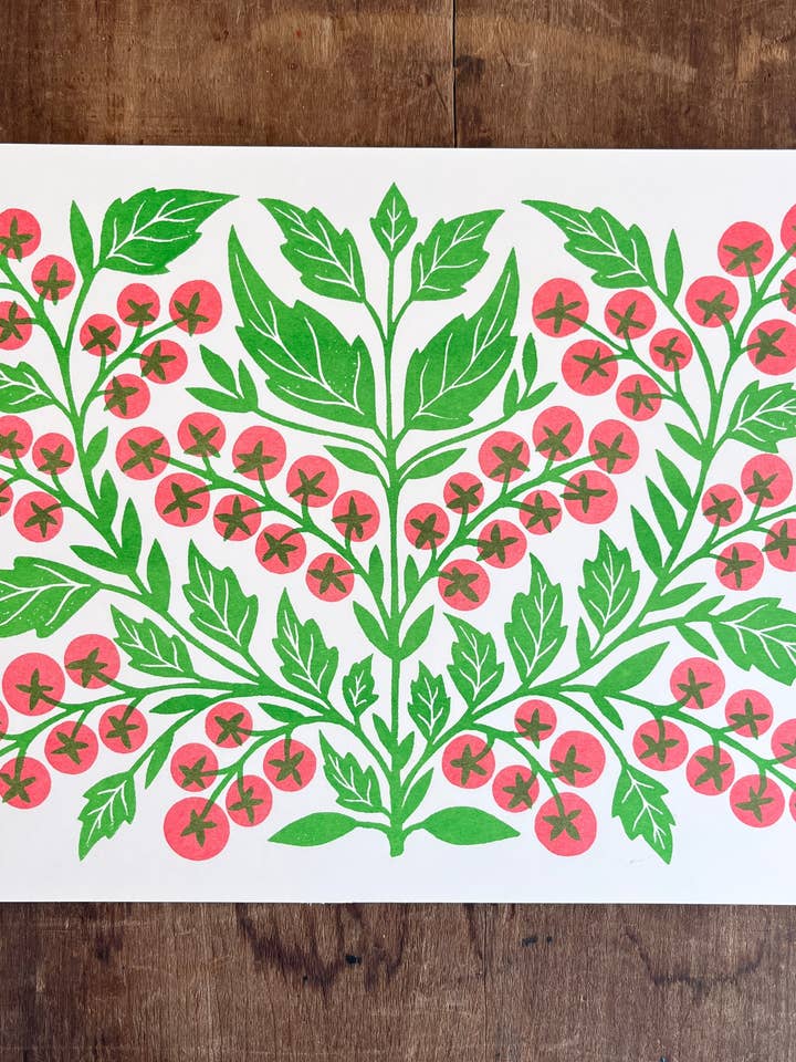 Garden Series: Cherry Tomato Risograph Print for wholesale by Katharine Watson