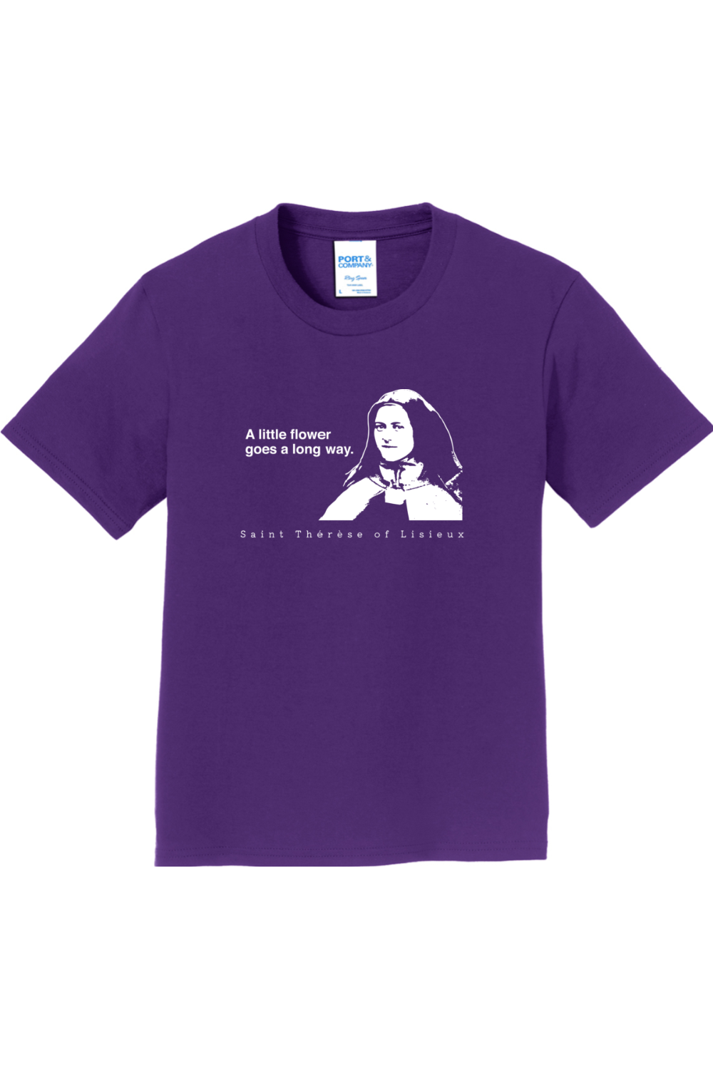 Sock Religious - Wholesale Screen Printed T-Shirt - Kids - A Little Flower Goes a Long Way - St. Thérèse of Lisieux - Youth T-Shirt1