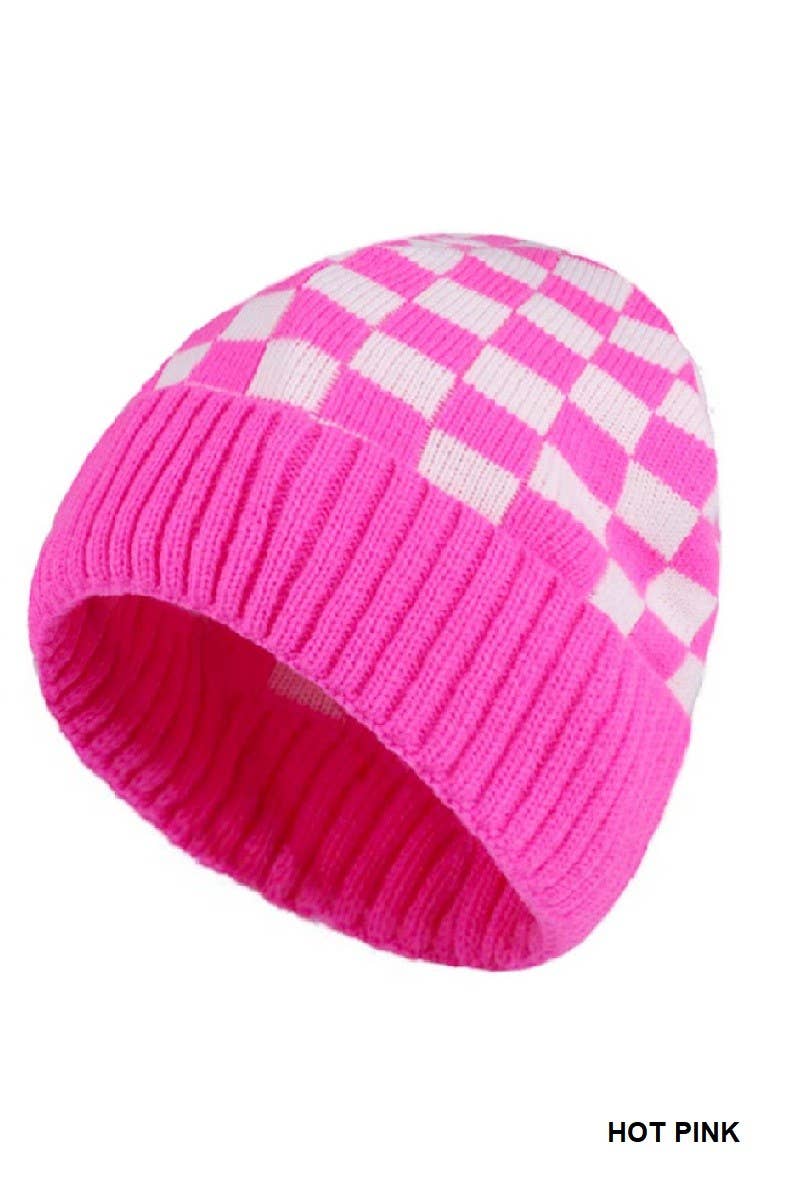 Vanilla Monkey – wholesale Beanie – Women's – Checkered Pattern Cuff Beanie1