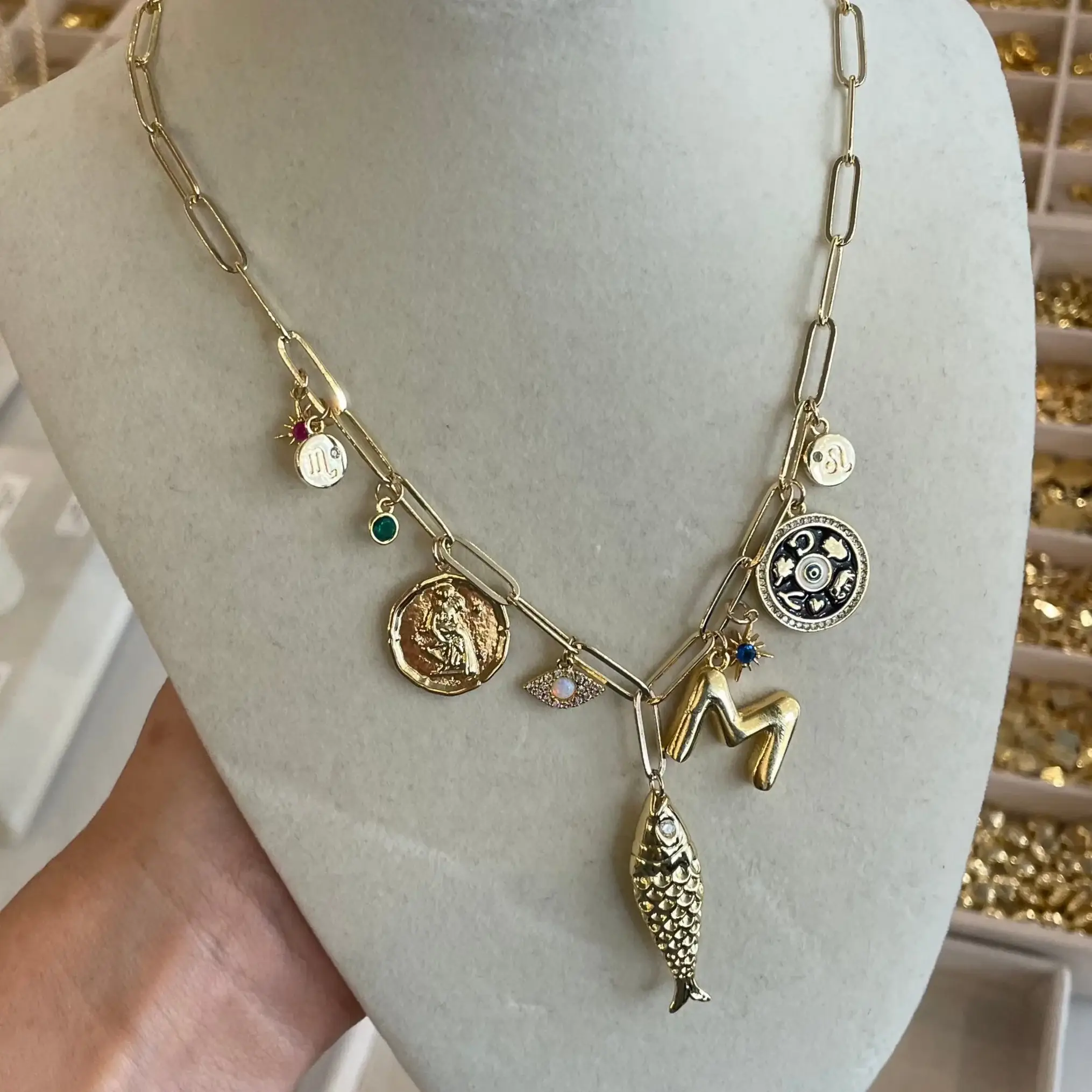 Goldie Charm Bar - Wholesale Pendant/Charm Necklace - ASSORTED NECKLACE BUNDLE: SMALL SET4