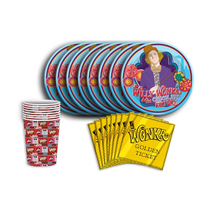 Silver Buffalo - Wholesale Disposable Tableware Pack - Willy Wonka 60pc Party Paper Set NO RETAIL BOX