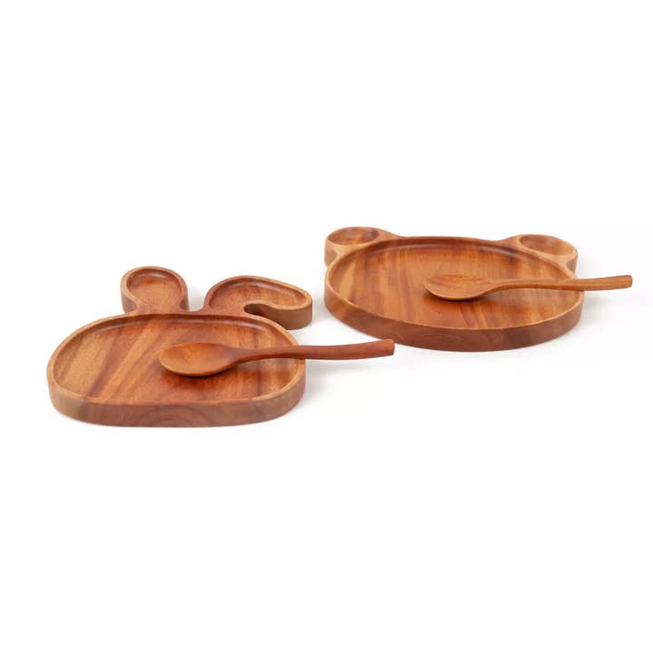 Khaya Woodware - Vente Assiette – enfant et bébé - Assiette pour enfants en bois de Khaya - Lapin - Écologique - Fait main