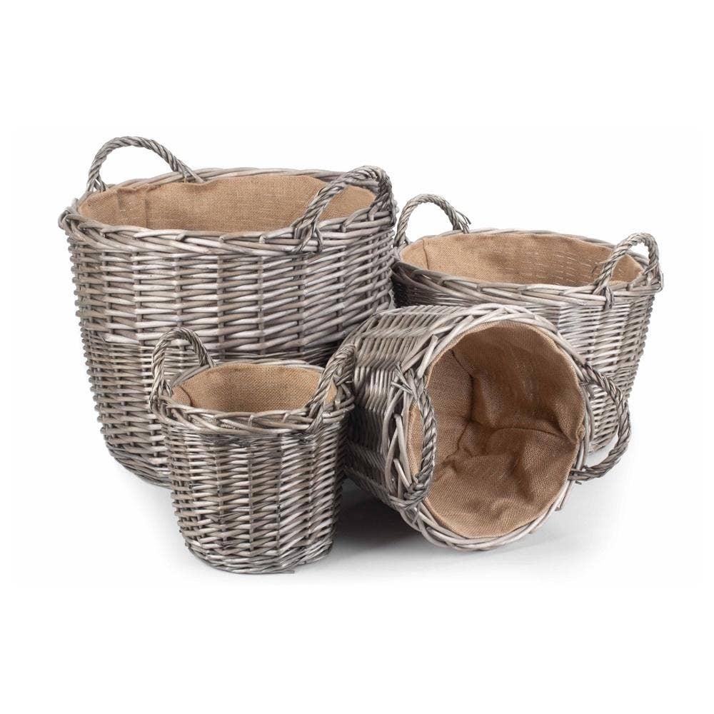 Red Hamper – wholesale Basket – Round Antique Wash Finish Wicker Lined Wicker Log Basket4