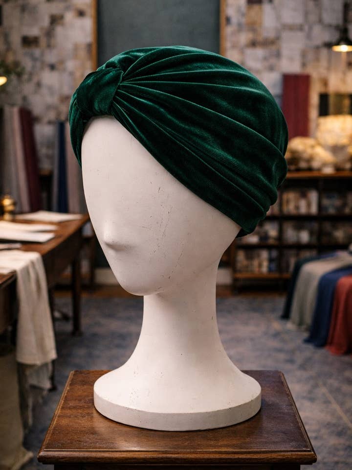 Turban en velours émeraude pour la vente par Jennafer Grace