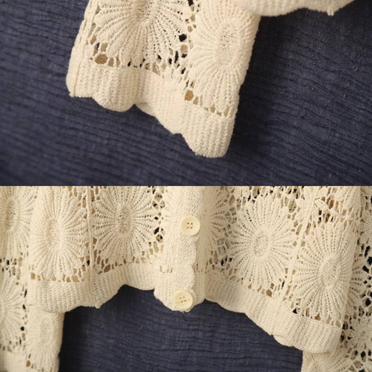 Funkyrel® Atzbranding Limited – Engroshandel Cardigan - Dame – Crosa - Udhulet strikket blomstret langærmet cardigan2