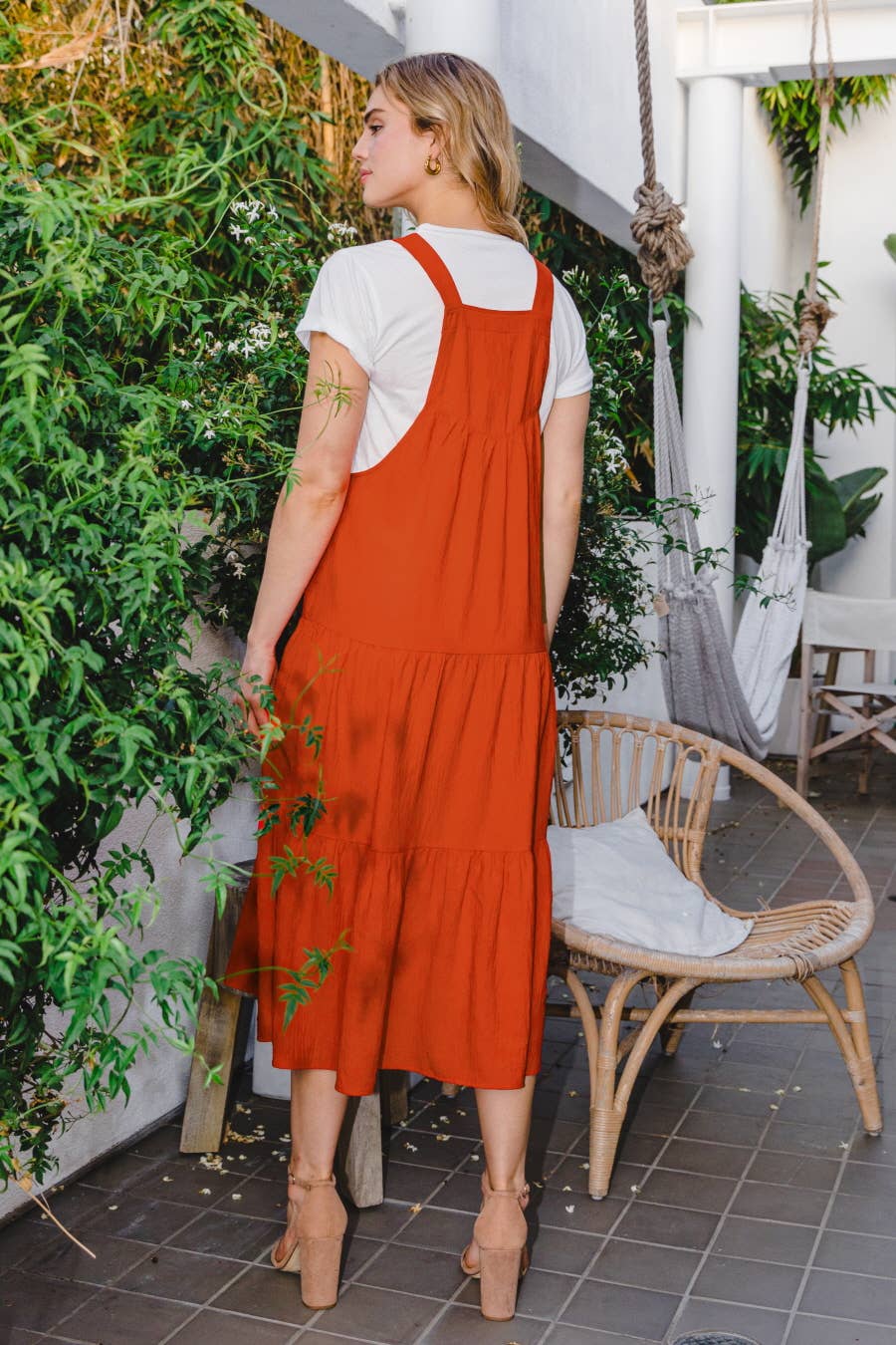 Oddi – wholesale Dress – Women's – Solid Button Sling Tiered Midi Dress25