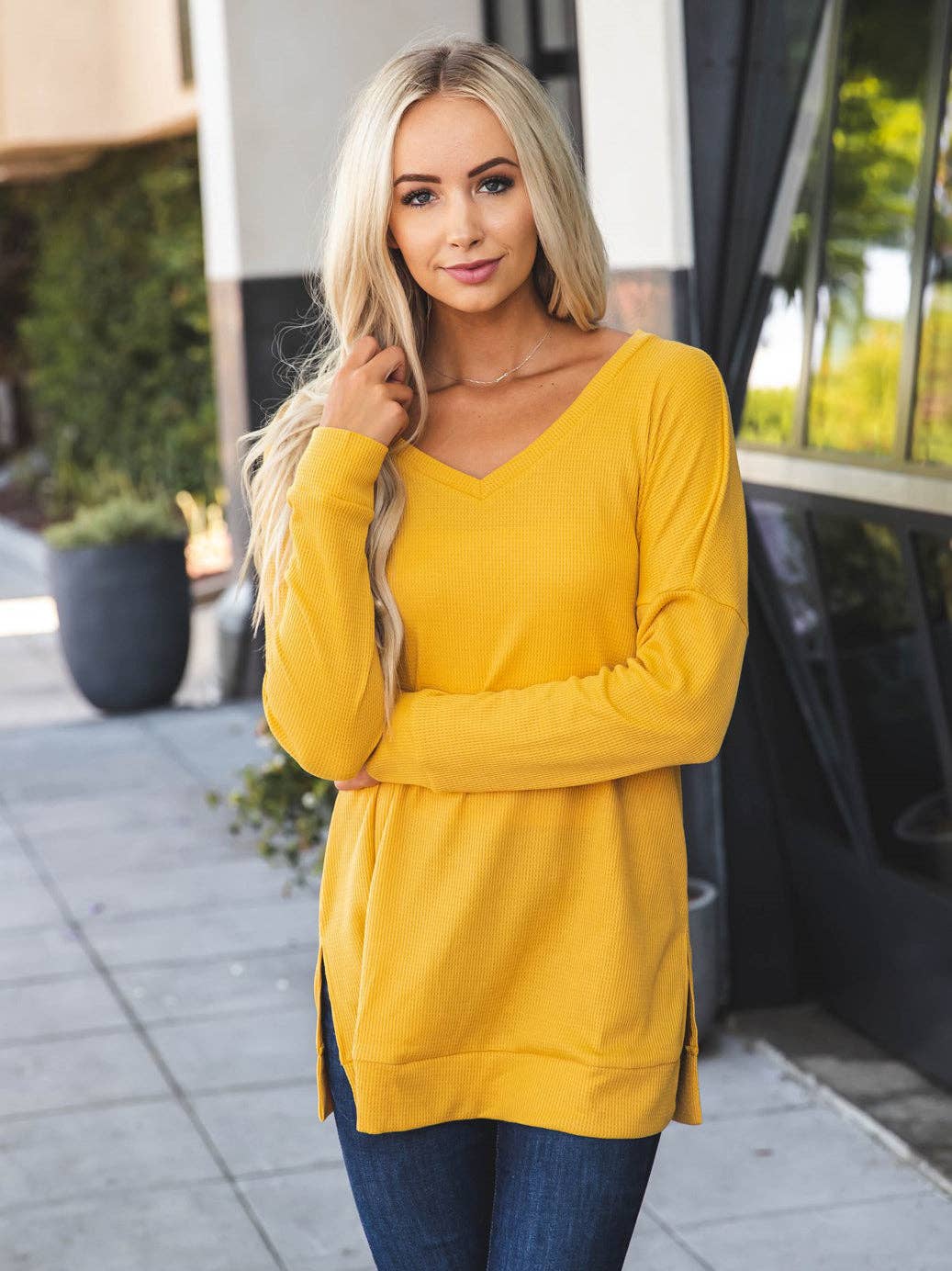 Tickled Teal - Vendita all'ingrosso Tunica - Donna - Tunica Rory con orlo diviso in maglia waffle10