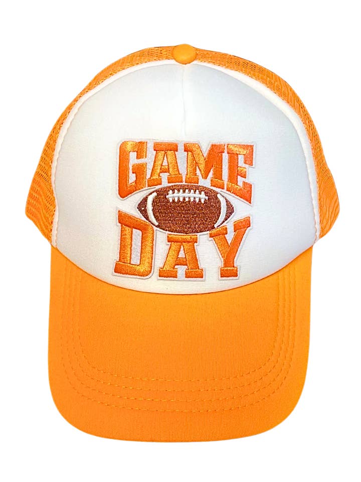 Orange Game Day Trucker Hat for wholesale by Valois Designs