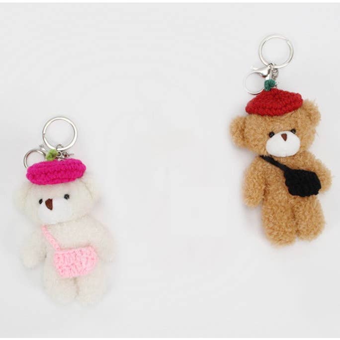 JOSSLYN by wall to wall - Wholesale Keychain - Unisex - TEDDY BEAR KNITTED BAG HAT KEYCHAINS BAG CHARM | 40KC135