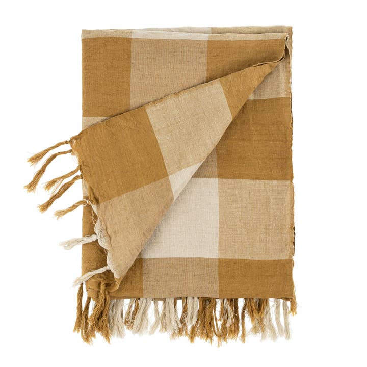 Linen Gingham Throw Toffee for wholesale by Indaba Trading