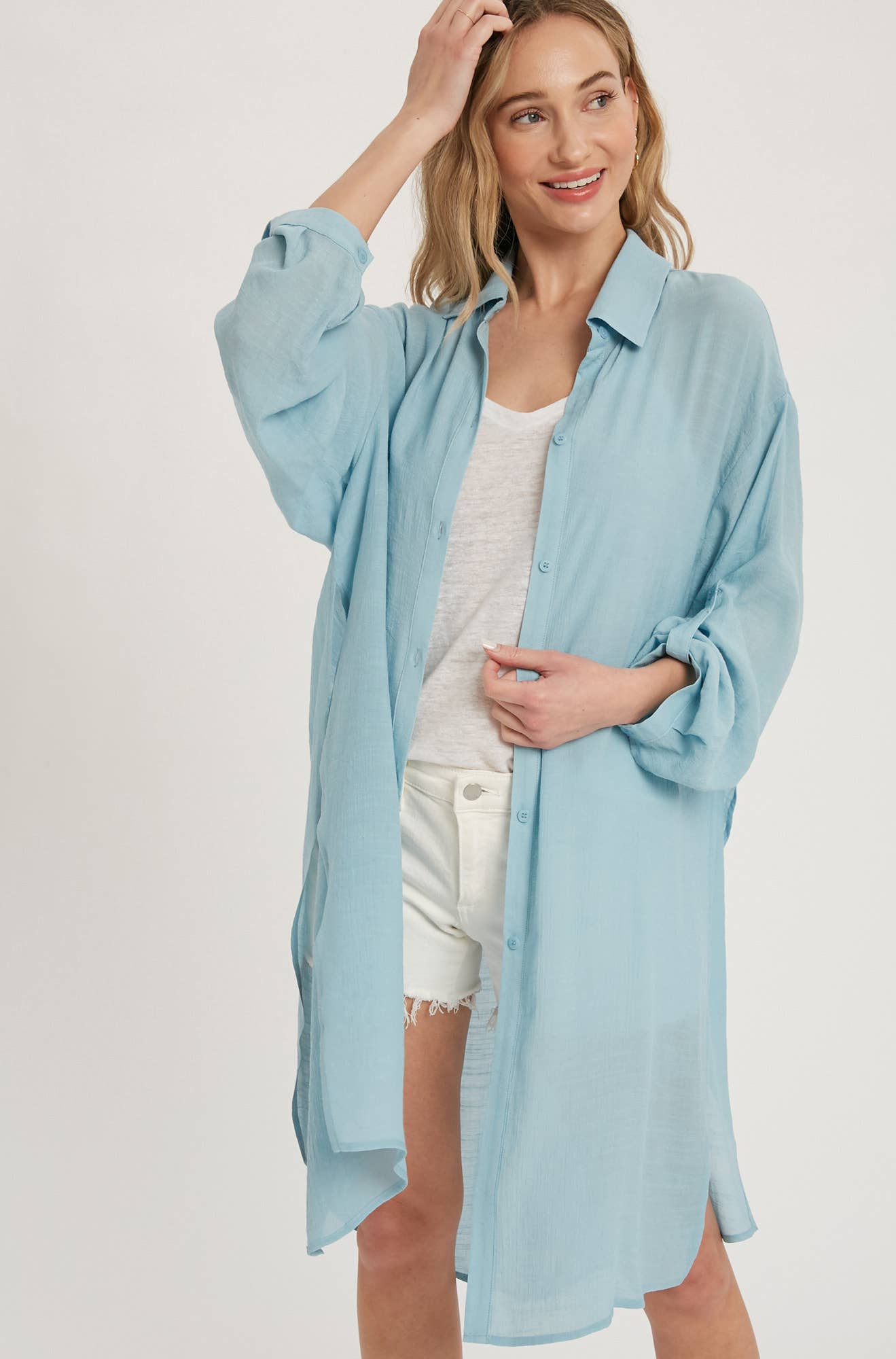 Bluivy - Wholesale Button Down Shirt - Women's - BUTTON-UP VENTED LONGLINE SHIRT2