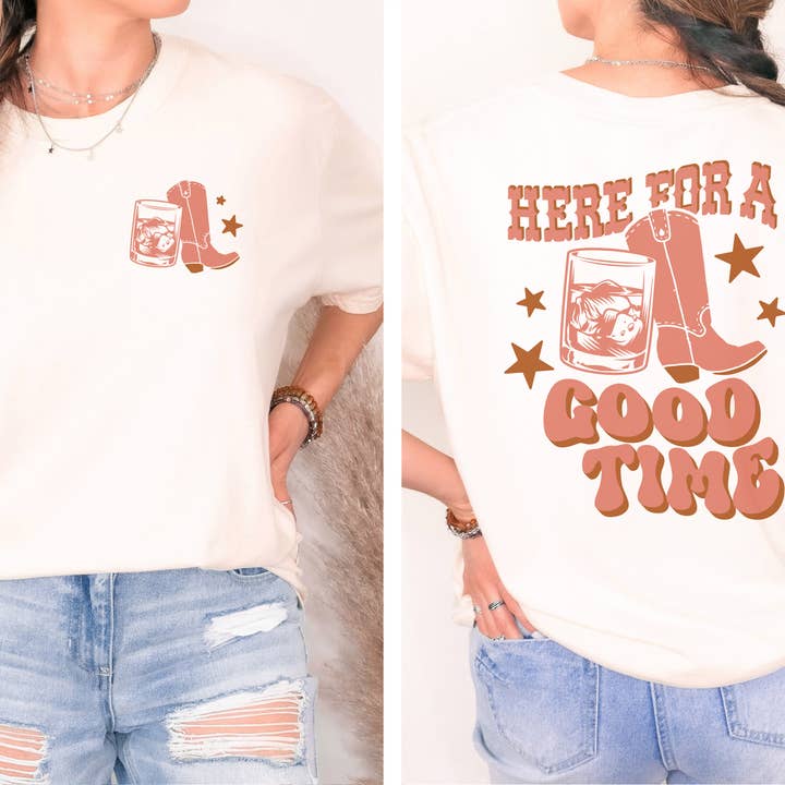 Camisa estampada en la parte delantera y trasera de Here For A Good Time para venta al por mayor de Untamed Country