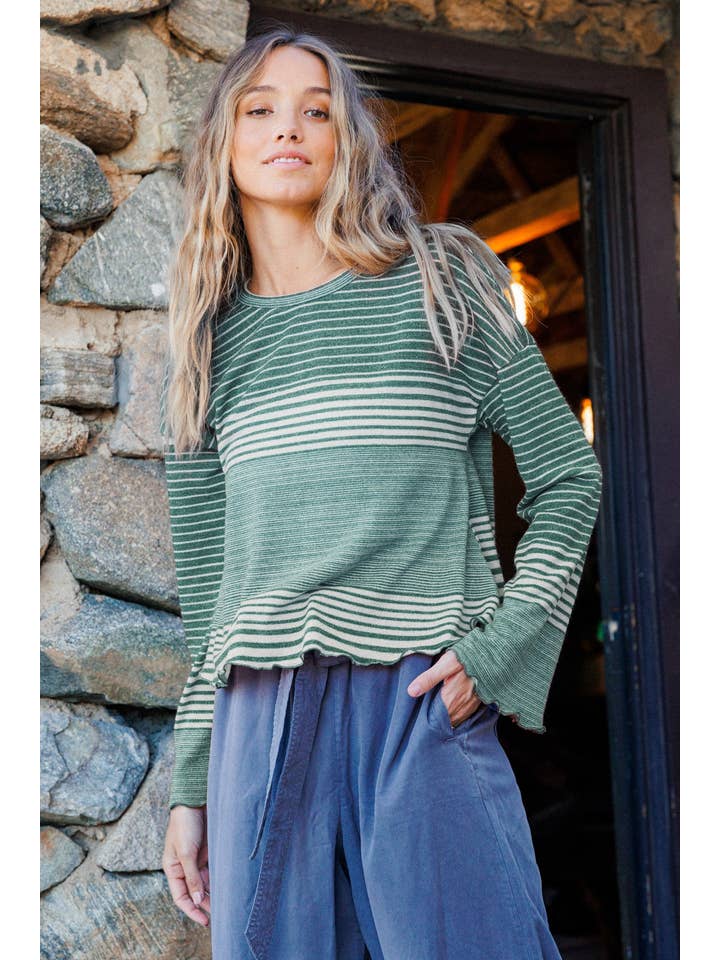 Ces Femme USA - Wholesale Knit Top - Women's - Stripe Crew-Neck Top