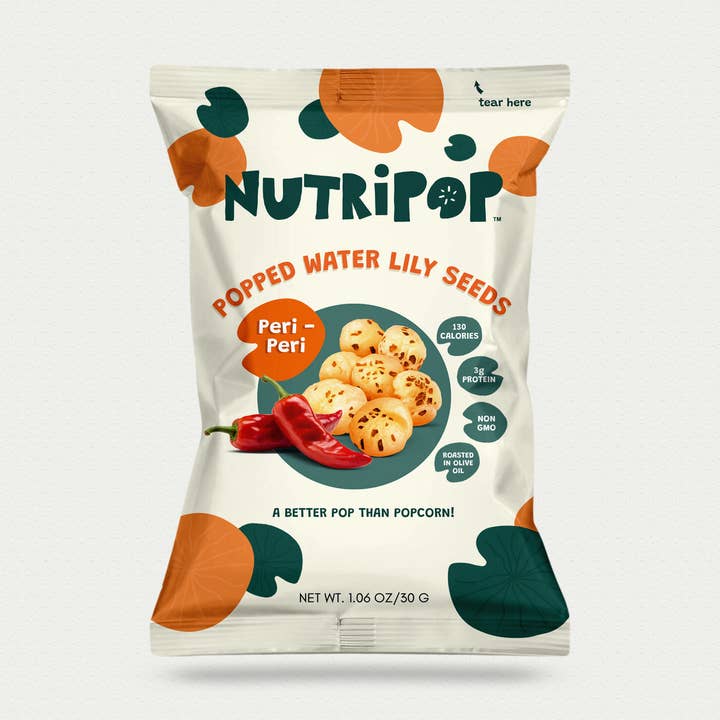 NutriPop - Wholesale Puffed Snack - NutriPop Popped Water Lily Seeds - Spicy Peri-Peri (1Oz)