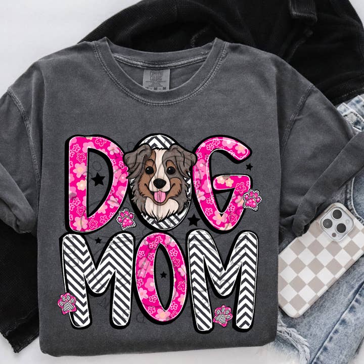 K and M Designs - Wholesale Sublimation Transfer - Dog Mom Australian Shepherd DTF Transfer