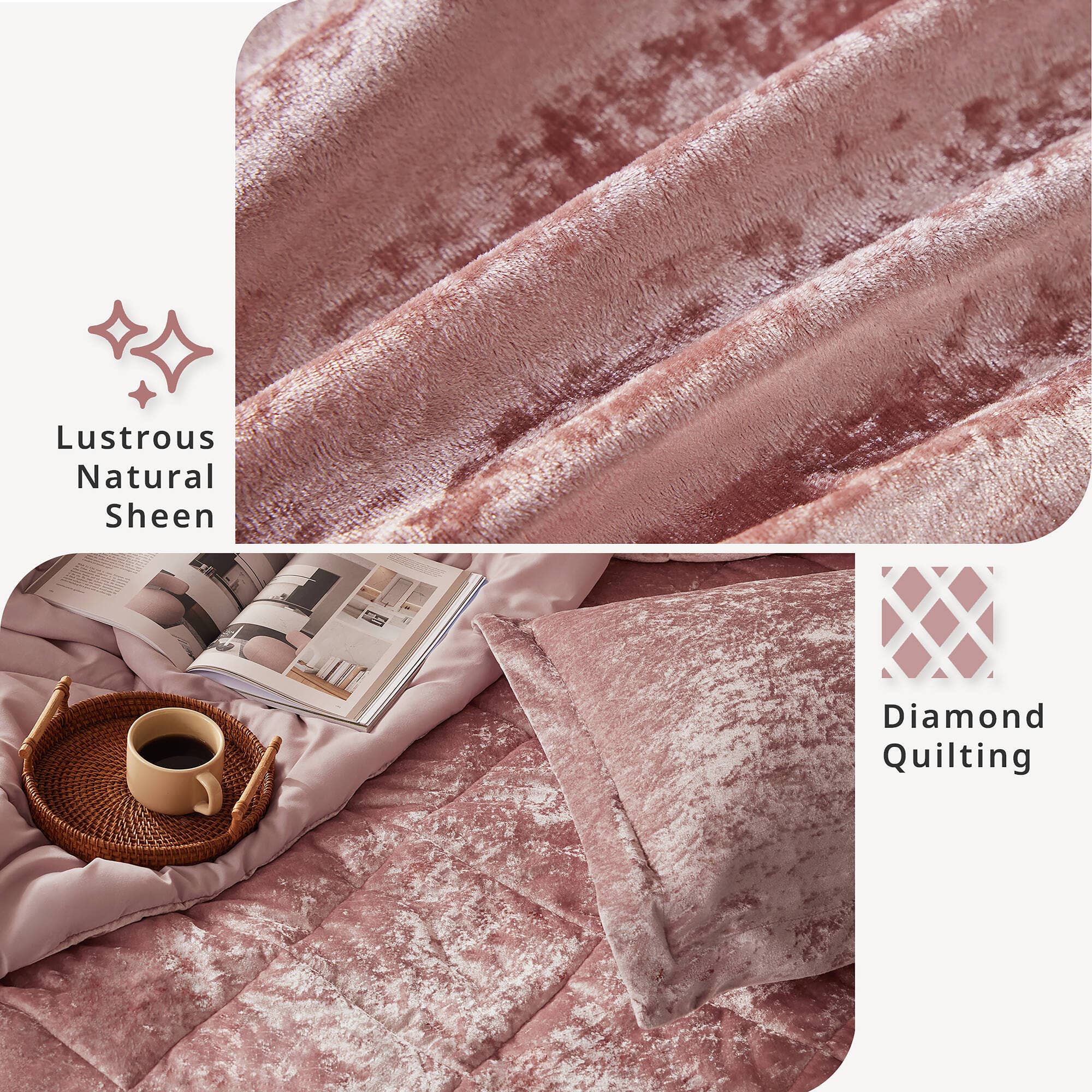 Olliix - Vente Parure de lit - Ensemble de couette ou housse de couette 4 pièces en velours écrasé, Blush9