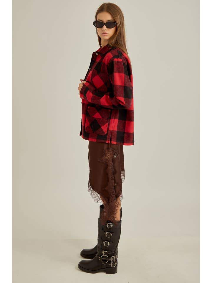 Red Black Winter flannel workwear jacket for wholesale on Faire4