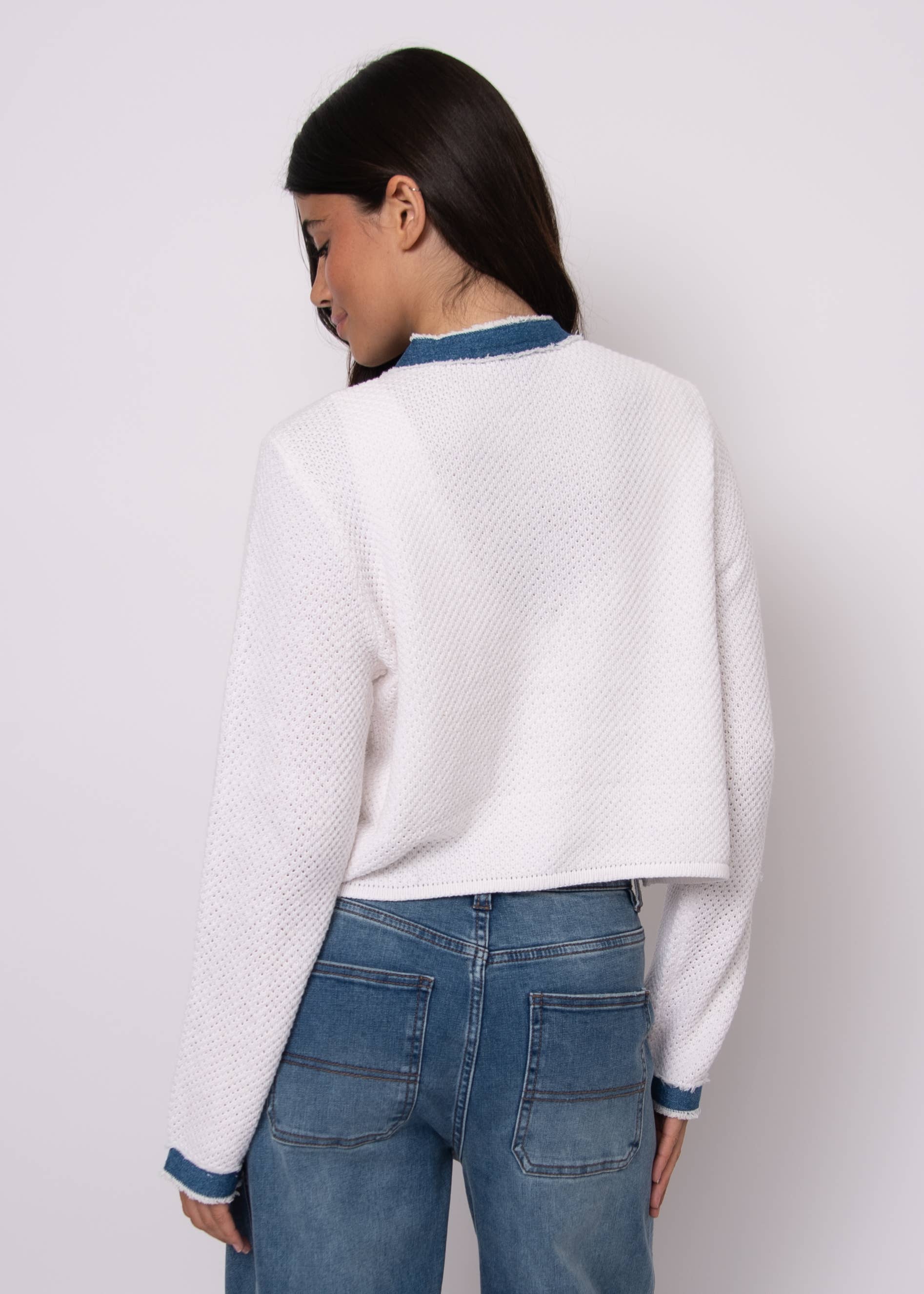 CBC IVORY JAZZLYN LONG SLEEVE DENIM COMBO CARDIGAN- 77S736S for wholesale on Faire2