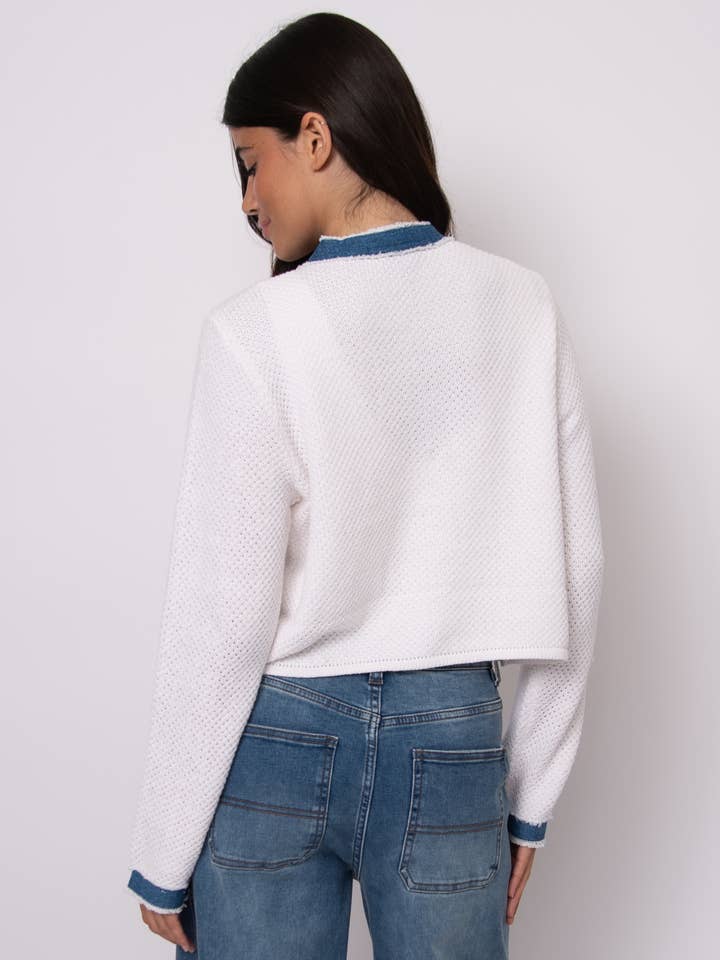 CBC IVORY JAZZLYN LONG SLEEVE DENIM COMBO CARDIGAN- 77S736S for wholesale on Faire2