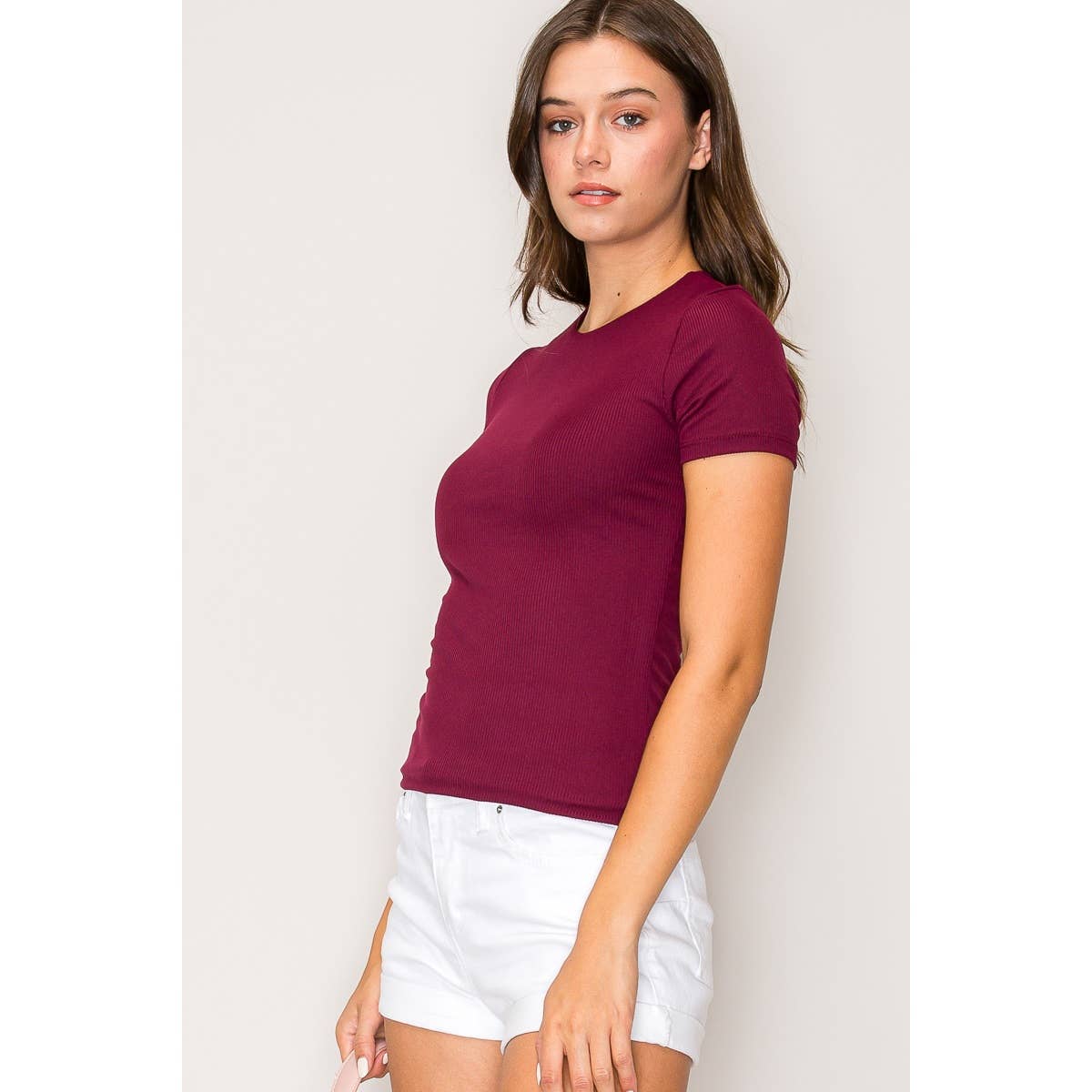 Popular 21 - Vente Haut en maille – femme - T-shirt en tricot à manches courtes et col haut à double couche2