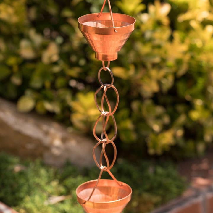 Pure Copper Siam Rain Chain Replacement Downspout for Gutters, 8-1/2 Feet Length for wholesale by Monarch Abode