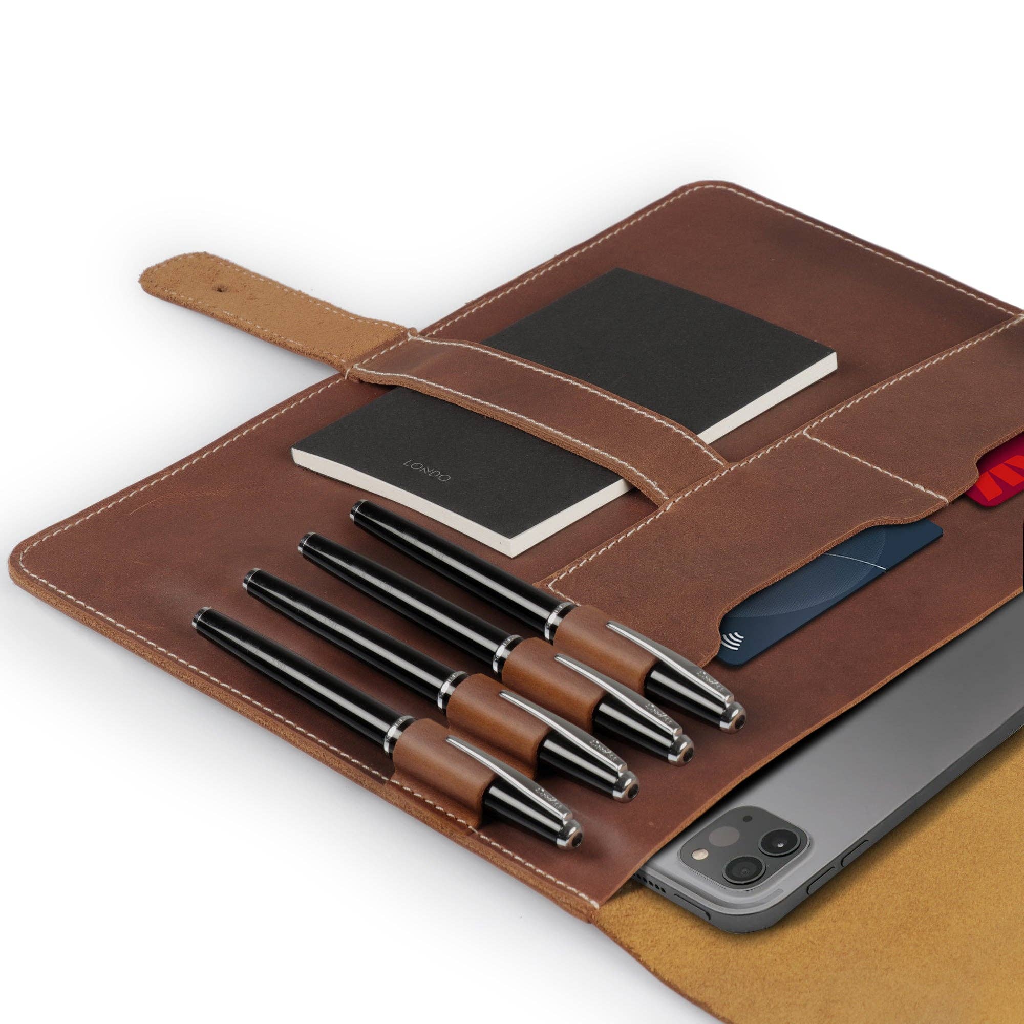Londo – Engroshandel Taske til bærbar computer/tablet - Unisex – Londo Ægte Læder Tablet Cover med To Kortlommer & Læder Pen / Blyantholdere21