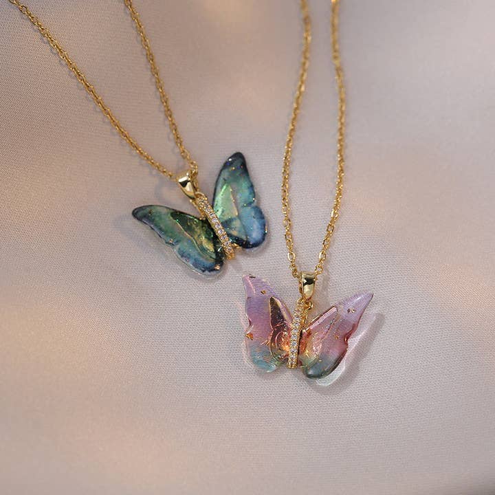 Perimade & Co. LLC - Wholesale Pendant/Charm Necklace - Colorful Butterfly Pendant Necklace in Stainless Steel
