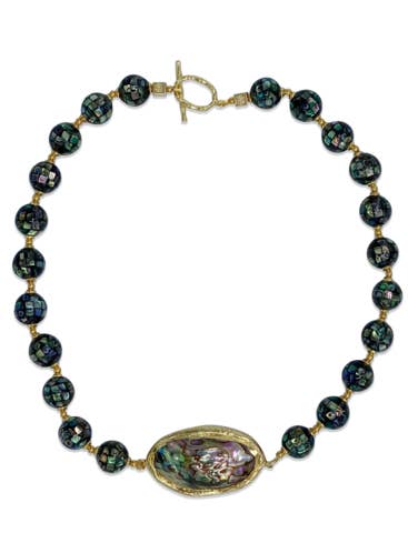 Ulla Abalone mosaic 18K Gold Plated Necklace for wholesale by CAROLINA WONG
