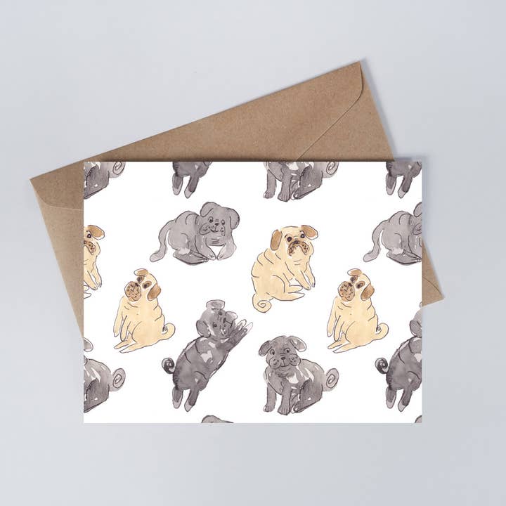 Pug Greeting Card for wholesale by Meza Studios LLC