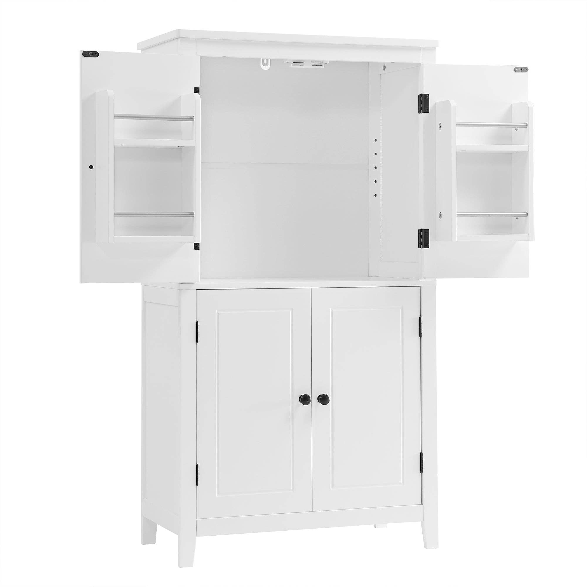 Orange County Decor - Wholesale Cabinet - Elegant Bathroom Floor Storage Cabinet, Bathroom Storage Unit, Freestanding Cabinet With 4 Doors, Adjustable Shelves, Adaptable Shelves, White White Mdf21