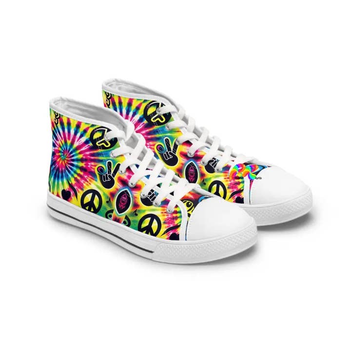 Happy Vibes Rave Women's High Top Sneakers for wholesale by Prism Raves