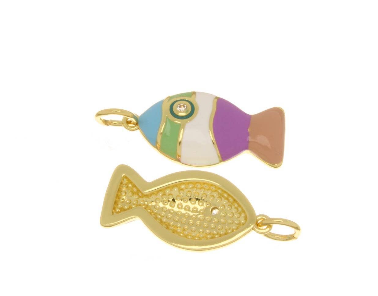 Jewel Pledge - Wholesale Individual Charm/Pendant - Exotic Enamel Gold Fish Charms for Jewelry Making #22