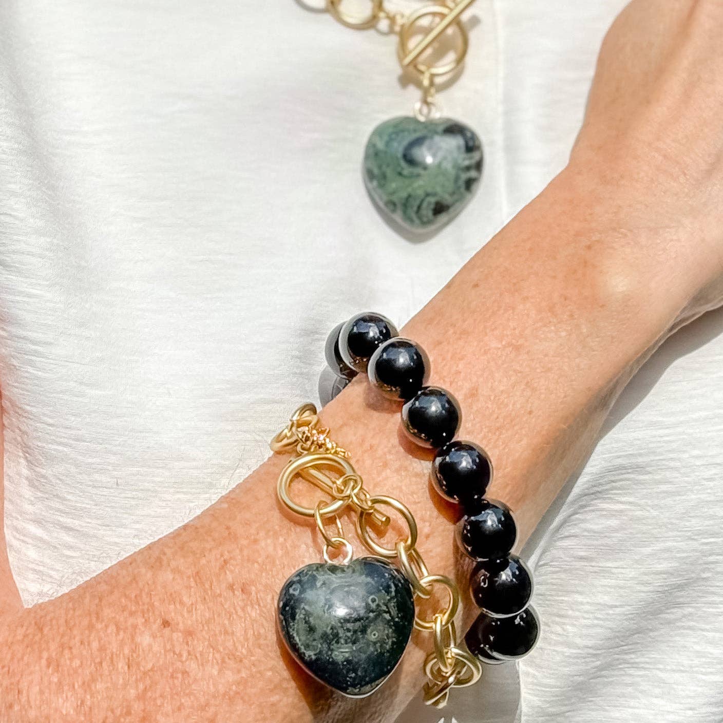 PowerBeads by jen - Wholesale Pendant/Charm Necklace - Heart & Soul Forest Jasper Heart with Circle Loop Toggle Necklace2