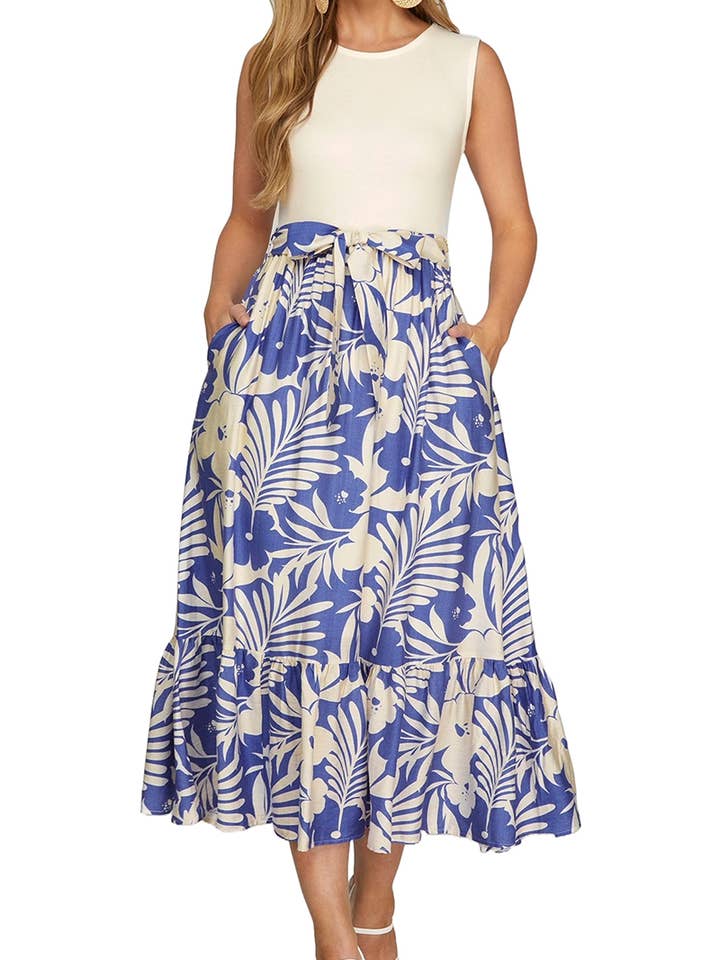 Combo Floral Print Tiered Midi Dress for wholesale by Vanilla Monkey