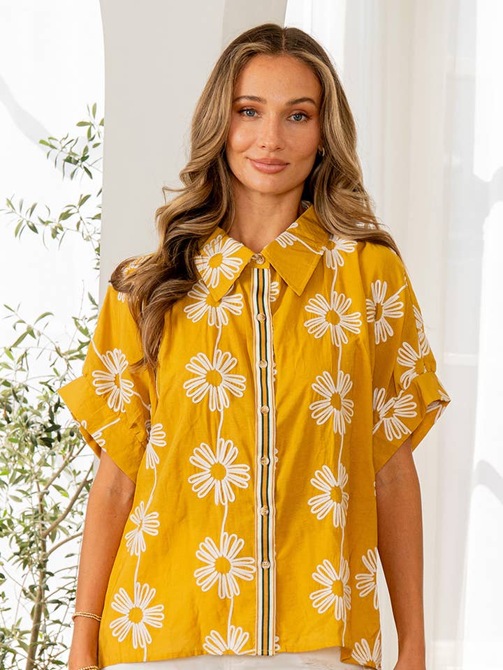 Plus Dolman Sleeve Button Down Collared Embroidered Top for wholesale by Sew In Love