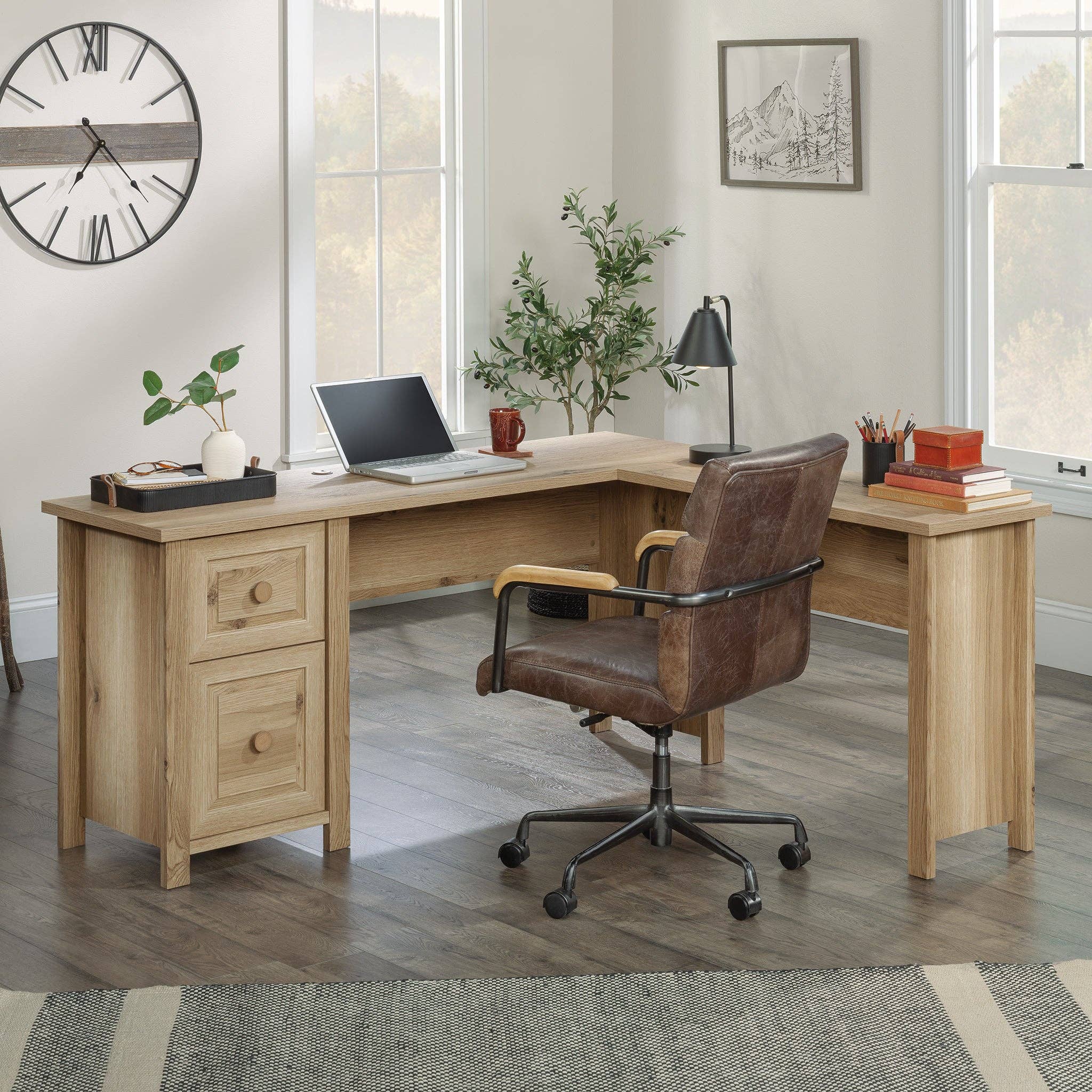 39F Inc. - Vente Assortiment pour bureau - Bureau en forme de L avec finition marron, bois reconstitué0