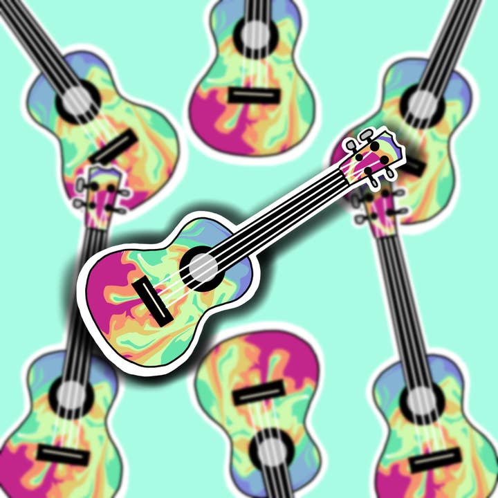Tie Dye Rainbow Waterproof Guitar Sticker for wholesale by Buzz Tie Dye Creations