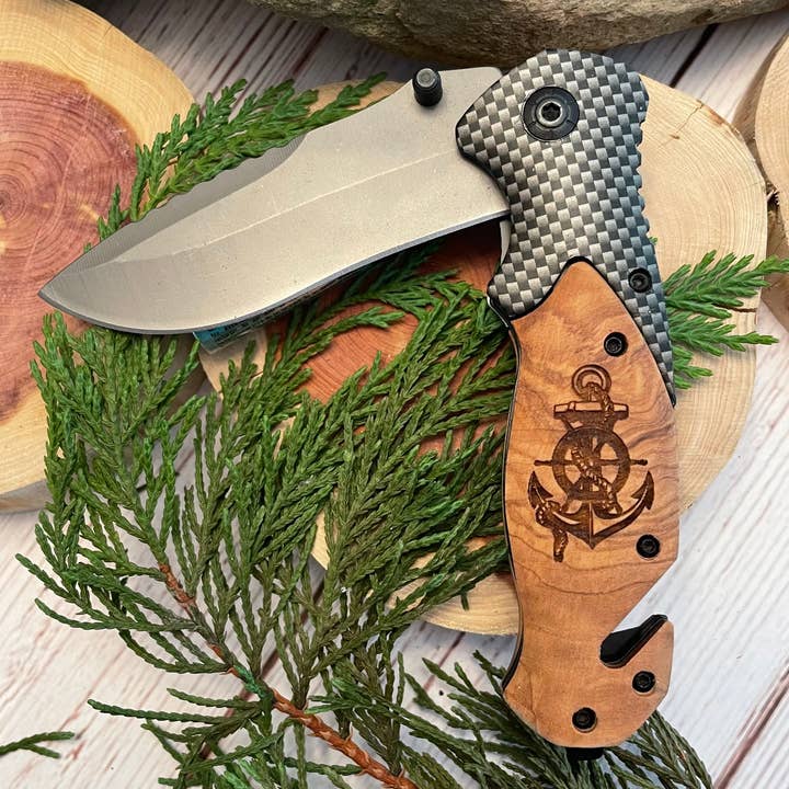 Boat Anchor Knife for wholesale by Quail Tail Laser Art